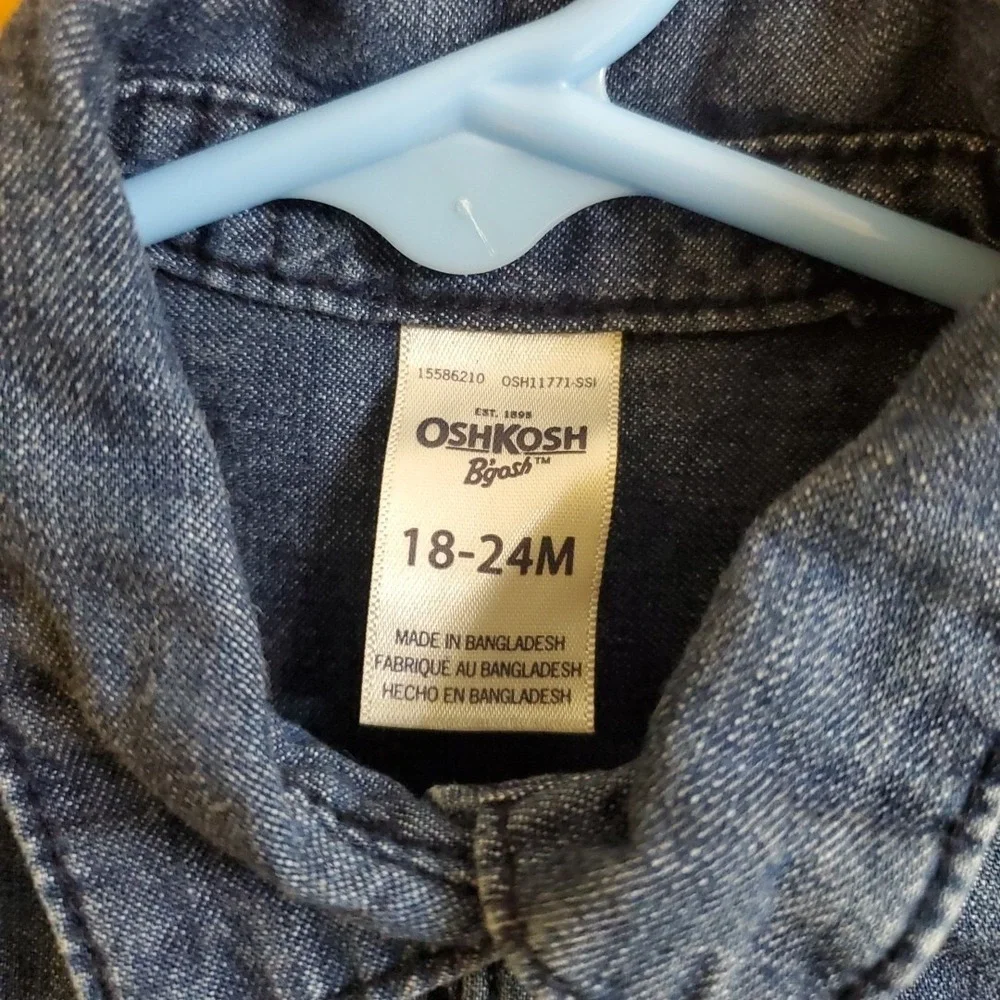 OshKosh 18-24M Tutu Dress Kids Blue Denim Tulle Snap‎ Button Long Sleeve